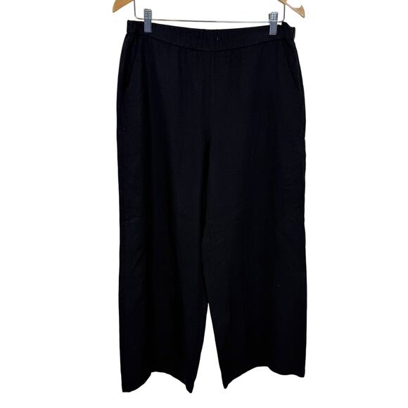 Eileen Fisher Wide Leg Pants Black Small Side Zip Minimalist Lagenlook Ankle - Picture 1 of 8